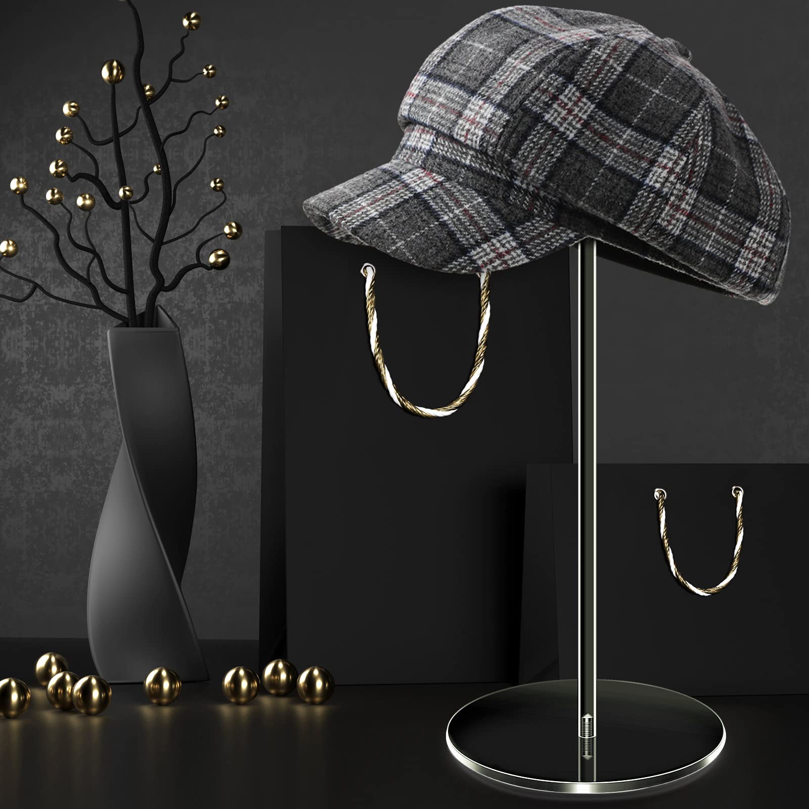 Yookeer 2 Set 16 Inch Clear Acrylic Hat Stands and Wig Display Rack Stands for Multiple Hats Display Tabletop Baseball Caps Watc